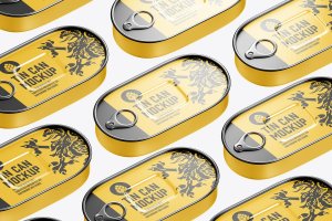 鲮鱼食品罐头包装设计样机模板 Set Food Can Mockup