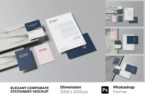 优雅的企业办公文具套装样机素材 Elegant Corporate Stationery Mockup