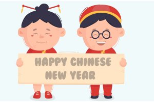 中国福娃男孩女孩新年插画 Chinese Boy and Girl Illustration
