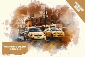 水彩笔刷效果照片处理PS动作 Watercolor Brush Effect