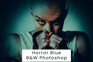 恐怖蓝黑白效果照片处理PS动作 Horror Blue B&W Photoshop Action