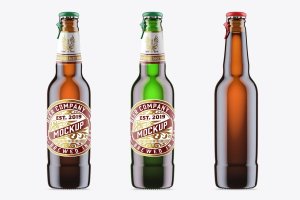 琥珀色拉环啤酒瓶包装设计样机psd模板 Amber Beer Bottle Mockup