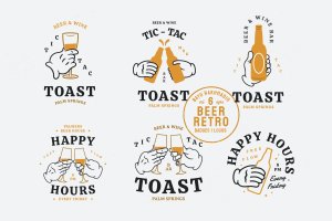 啤酒品牌&快乐时光复古标志Logo模板 Beer Brand & Happy Hours Retro Logo