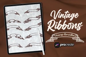 复古丝带印章Procreate笔刷素材 Vintage Ribbons Brush Stamp