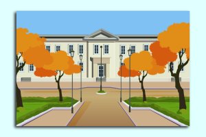 学校校园建筑插画矢量模板v2 School Illustration building
