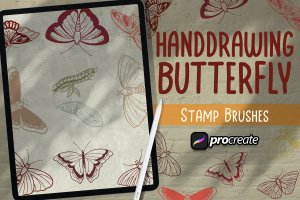 手绘蝴蝶印章Procreate笔刷素材 Hand Drawing Butterfly Brush Stamp