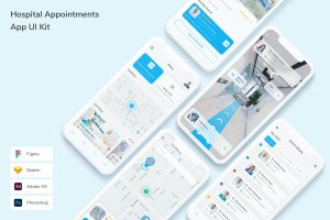 医院预约类手机App UI界面设计套件 Hospital Appointments App UI Kit