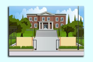 学校校园建筑插画矢量模板v6 School Illustration building
