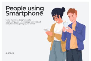 使用手机场景矢量插画素材 People Using smartphone – Illustration