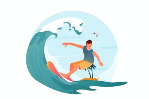 冲浪运动矢量插画素材 Surfing Illustration