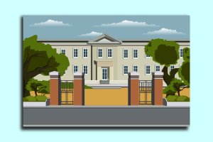 学校校园建筑插画矢量模板v4 School Illustration building