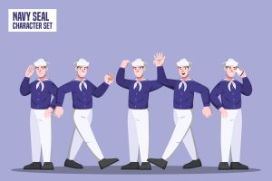 海军人物角色插画矢量素材 Navy Seal – Character Set Illustration