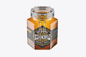 经典盖蜂蜜玻璃罐包装设计样机psd模板 Honey Glass Jar With Classic Cap Mockup