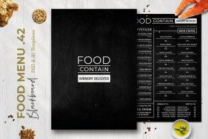黑板画风格西餐厅菜单设计模板v42 Blackboard Food Menu. 42