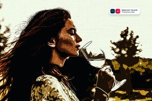 水彩纹理效果照片处理PS动作 Watercolor Texured Photoshop Action