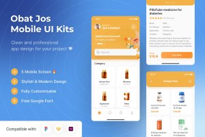 药物药店App界面设计UI模板 Obat Jos Mobile App UI Kits Template