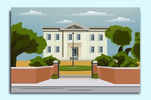 学校校园建筑插画矢量模板v3 School Illustration building