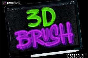 3D字母Procreate笔刷素材 Dans 3D Brush Procreate #1