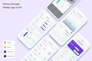 资金管理类手机App UI界面设计套件 Money Manager Mobile App UI Kit