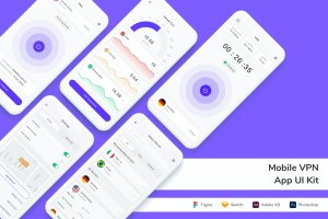 VPN网络类手机App UI界面设计套件 Mobile VPN App UI Kit