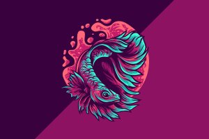 贝塔鱼艺术插画服装图案矢量素材v4 betta fish illustration