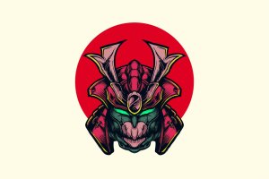 机械武士头像矢量插画 MECHA SAMURAI ILLUSTRATION