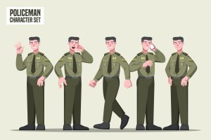 警察人物角色插画矢量素材 Policeman – Character Set Illustration