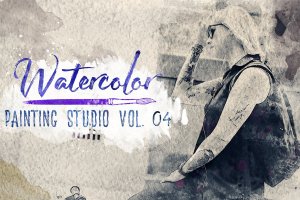 水彩绘画照片效果样机psd模板v4 Watercolor Painting Studio Vol. 04
