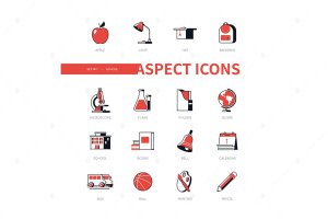 学校主题现代线条设计风格图标集 School – Modern Line Design Style Icon Set