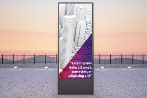 日落背景瘦长尺寸广告牌广告展示样机 billboard mockup on a sunset background