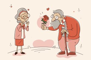 可爱老夫妻卡通矢量插画 Old Couple  – Cartoon Illustration