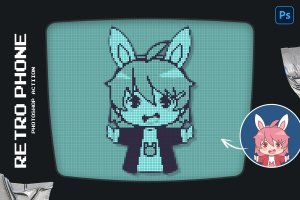 复古像素效果照片处理PS动作 Retro Phone Photoshop Action