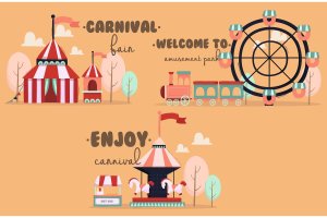 游乐公园矢量插画 Park with Creative Word Illustration