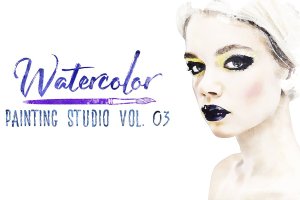 水彩绘画照片效果样机psd模板v3 Watercolor Painting Studio Vol. 03