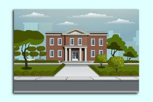 学校校园建筑插画矢量模板v5 School Illustration building