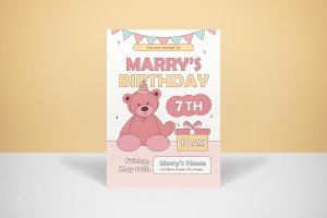 可爱卡通生日会宣传海报模板设计 Birthday Invitation