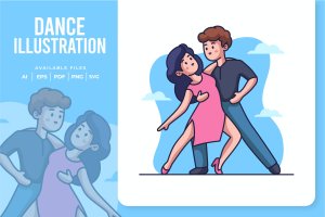 舞伴卡通矢量插画 Dance Couple Illustration