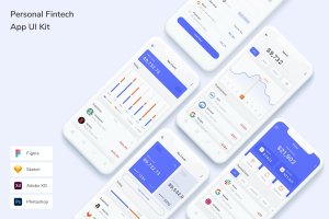个人金融科技类手机App UI界面设计套件 Personal Fintech App UI Kit
