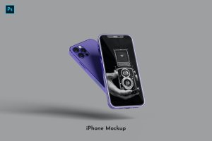 悬浮紫色iPhone手机样机模板 iPhones Mockup