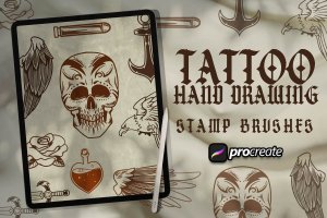 手绘纹身印章Procreate笔刷素材 Tattoo Hand Drawing Brush Stamp