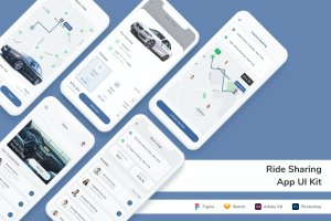 拼车类手机App UI界面设计套件 Ride Sharing App UI Kit