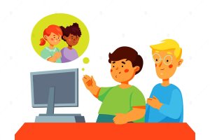 视频通话扁平设计风格插画 Video call – flat design style illustration