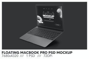 浮动Macbook Pro笔记本电脑PSD样机模板 Floating Macbook Pro PSD Mockup