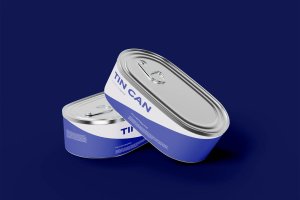 鲮鱼金属罐头包装设计样机psd模板 Rounded Tin Can Mockup