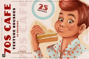 70年代复古纹理Procreate笔刷素材 70s Cafe Procreate Texture Brushes