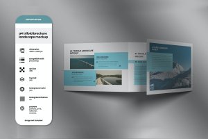 A4尺寸三折页小册子设计样机素材 A4 Trifold Brochure Landscape Mockup