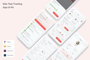 儿童任务跟踪类手机App UI界面设计套件 Kids Task Tracking App UI Kit