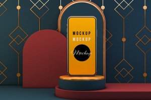 豪华圆形展台背景手机样机模板 Mobile on luxury background Mockup