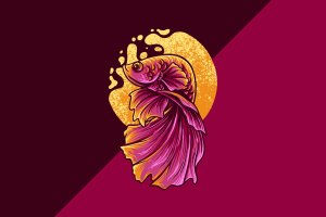 贝塔鱼艺术插画服装图案矢量素材v2 betta fish illustration