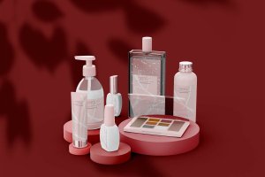 化妆品套装品牌包装设计样机psd模板 Cosmetic Products Mockup